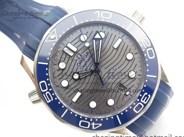 0406 StreetReady 2018 Seamaster Diver 300M VSF 1:1 Best Edition Blue Ceramic Gray Dial on Blue Rubber Strap A8800 V2 (Black Balance Wheel) 7963